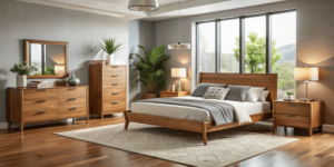 A matching bedroom furniture set
