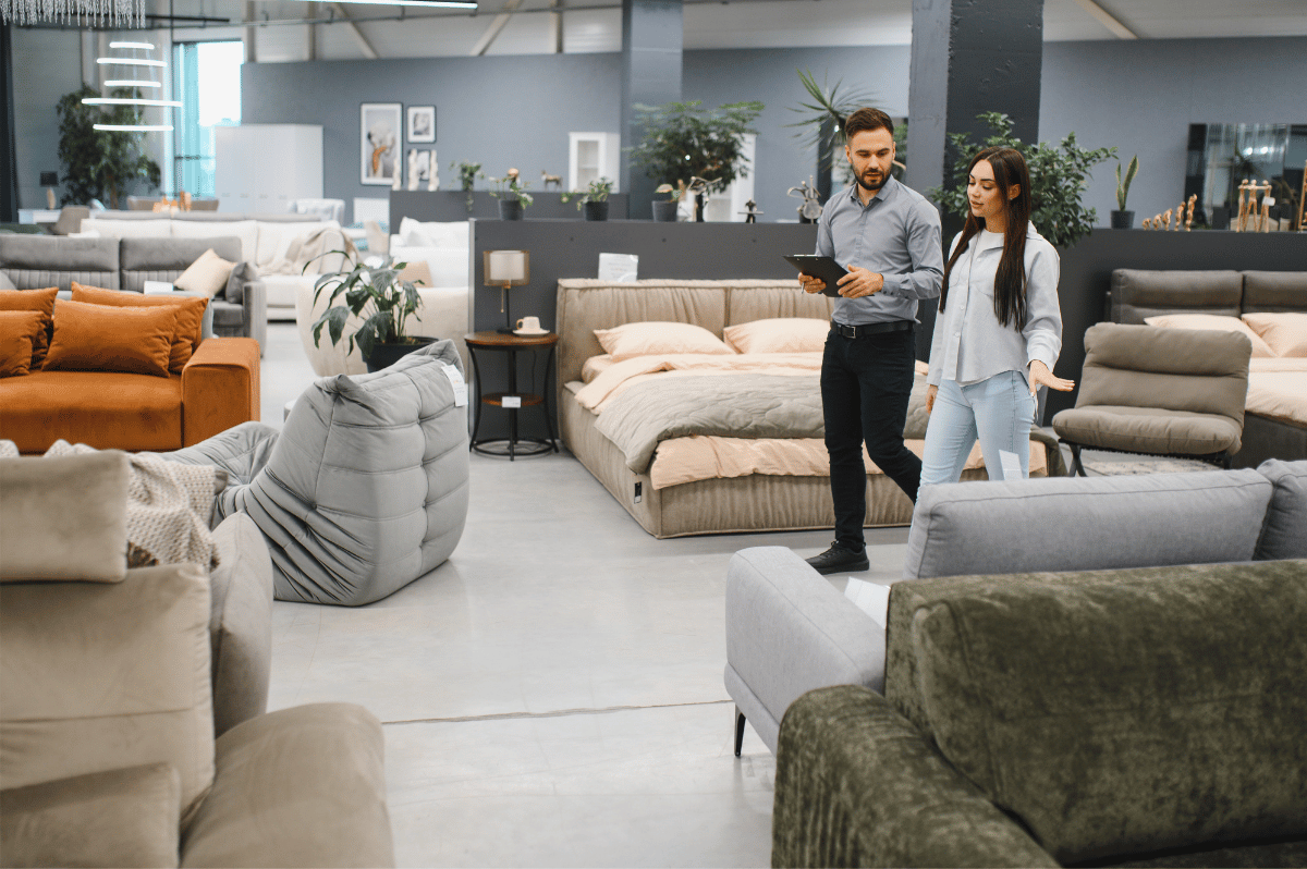 Shopping at an outlet furniture store